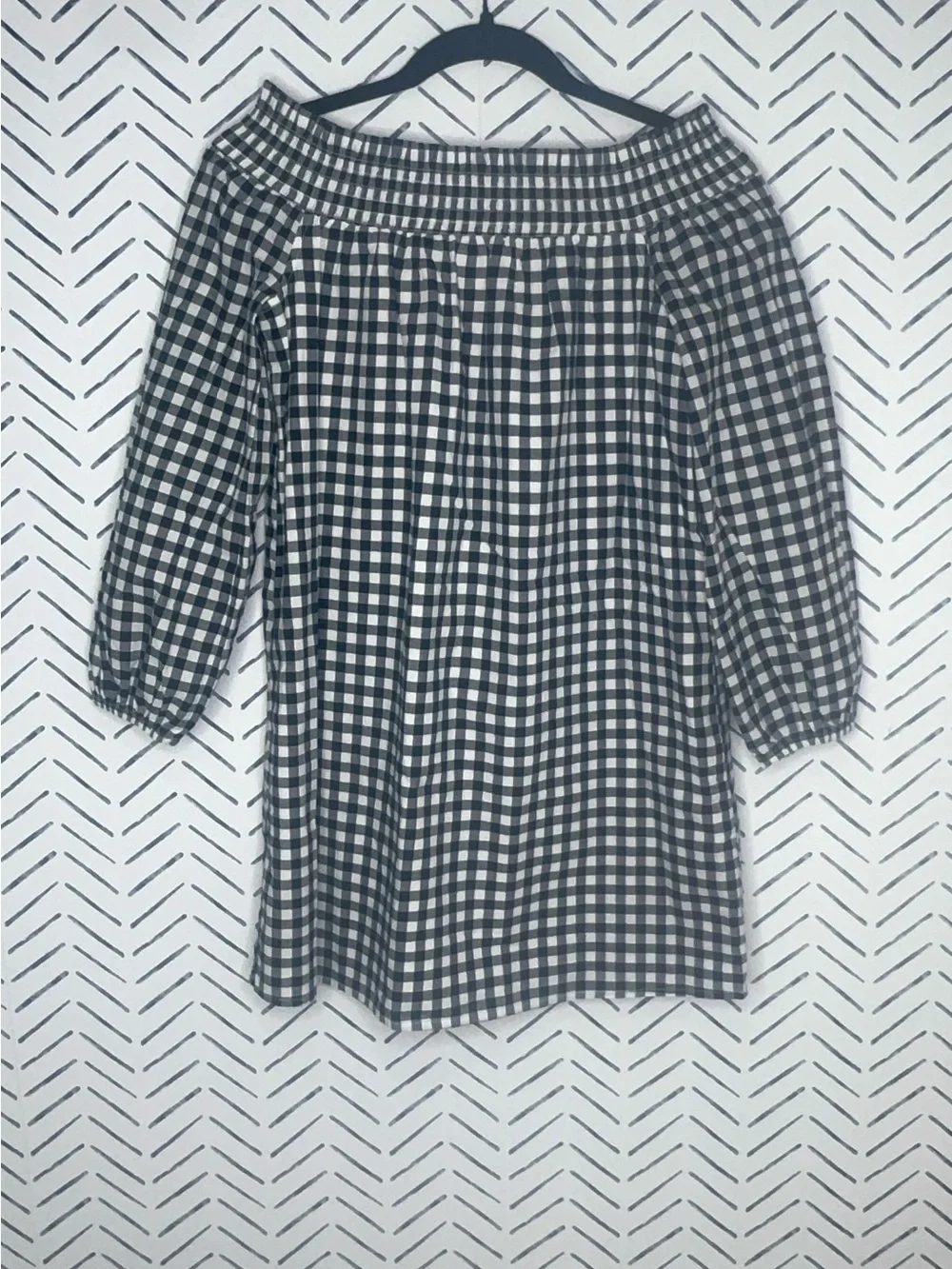 Abercrombie & Fitch navy white gingham off-the-shoulder mini dress size small - Picture 2 of 6